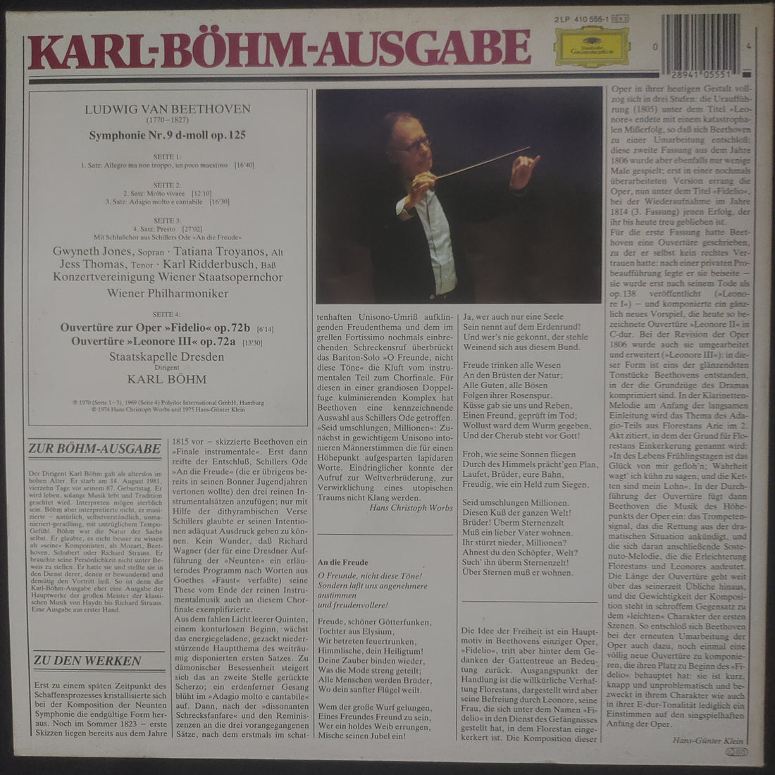 Karl Böhm, Ludwig van Beethoven, Wiener Philharmoniker, Staatskapelle Dresden - Die Neunte Symphonie / Ouvertüren "Fidelo" "Leonore III" (Vinyl) (NM or M-) (2LPs)