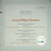 Georg Philipp Telemann : Konzert Für Trompete, Streicher Und Continuo D-Dur - Konzert Für 3 Oboen, 3 Violinen Und Continuo B-Dur - Konzert Für Blockflöte, Querflöte, Streicher Und Continuo E-Moll - Quartett Für Blockflöte, Oboe, Violine Und Continuo G-Dur (LP)