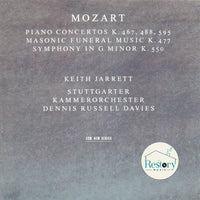 ซีดี Wolfgang Amadeus Mozart, Keith Jarrett, Stuttgarter Kammerorchester, Dennis Russell Davies - Piano Concertos K. 467, 488, 595 / Masonic Funeral Music K. 477 / Symphony In G Minor K. 550 CD VG+ 2CDs