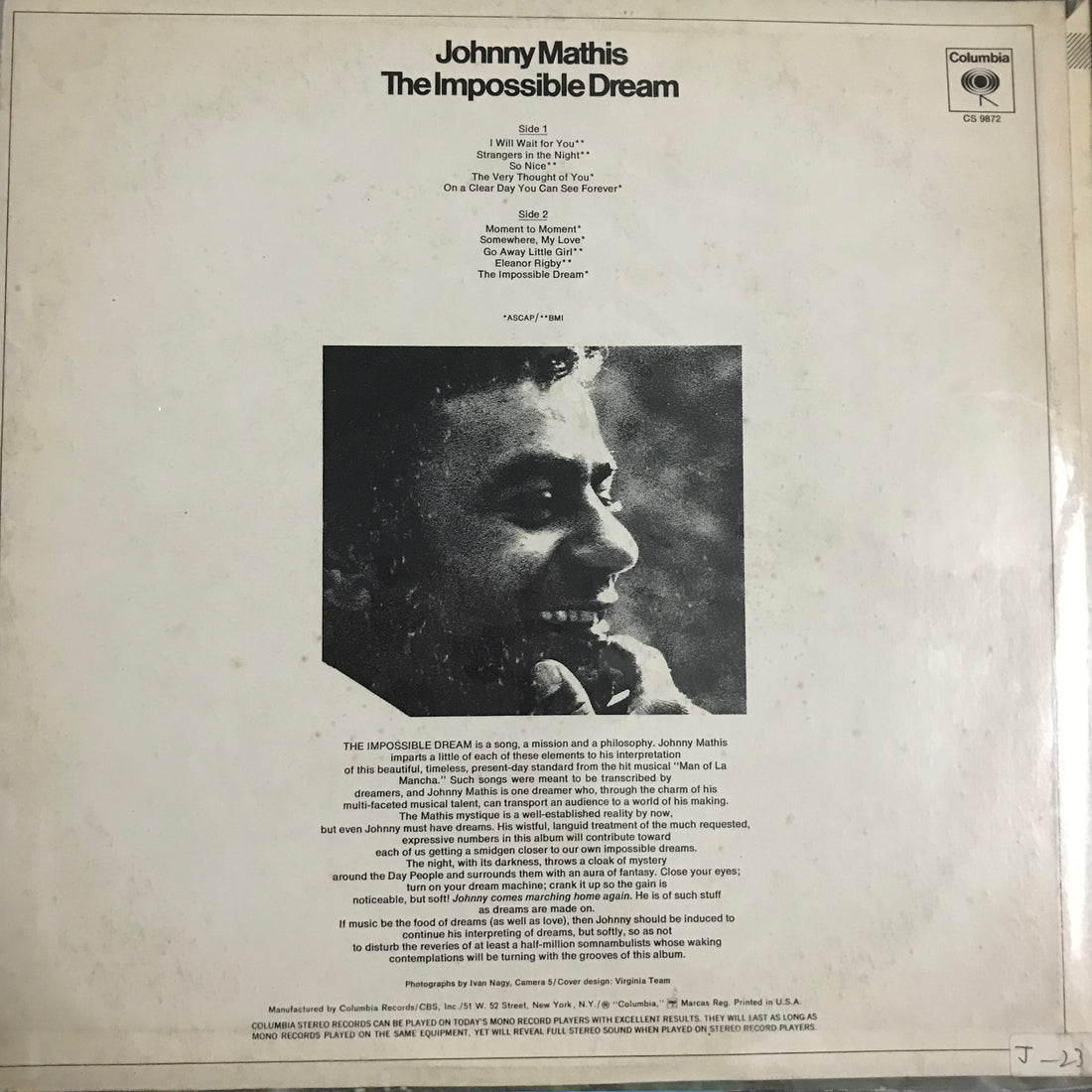 แผ่นเสียง Johnny Mathis - The Impossible Dream Vinyl VG+