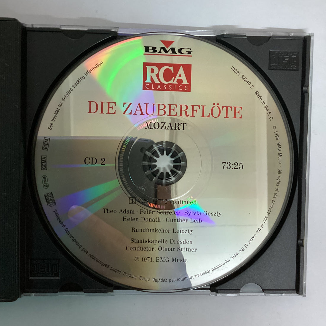 ซีดี Wolfgang Amadeus Mozart - Theo Adam • Peter Schreier • Sylvia Geszty • Helen Donath • Günther Leib, Rundfunkchor Leipzig • Staatskapelle Dresden • Otmar Suitner - Die Zauberflöte CD VG+ 2CDs