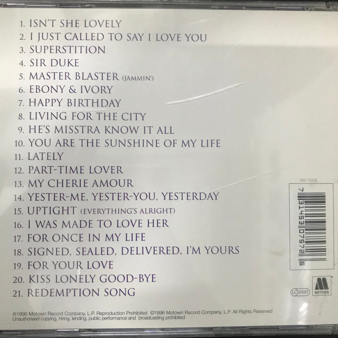 ซีดี Stevie Wonder - Song Review - A Greatest Hits Collection CD VG+