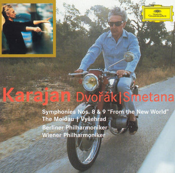 ซีดี Antonín Dvořák, Bedřich Smetana - Berliner Philharmoniker, Wiener Philharmoniker, Herbert von Karajan - Symphonies Nos. 8 & 9 "From The New World" / The Moldau | Vyšehrad CD VG+ 2CDs