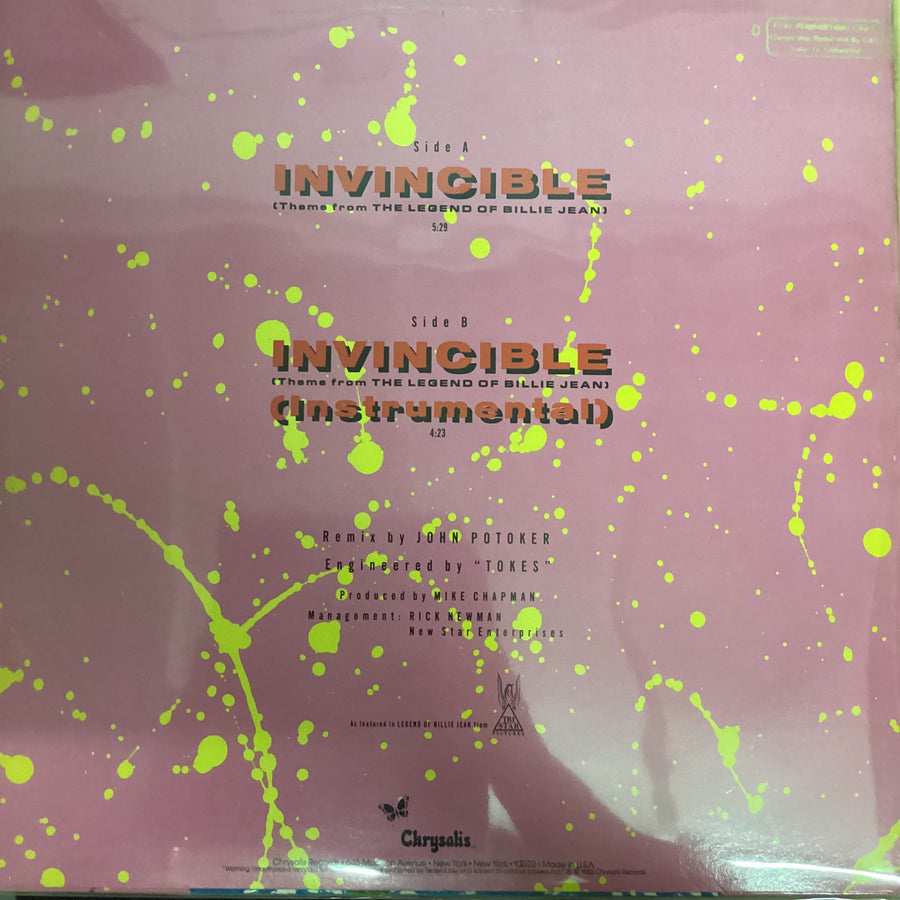 แผ่นเสียง Pat Benatar - Invincible Theme From The Legend Of Billie Jean Extended Remix Vinyl VG+