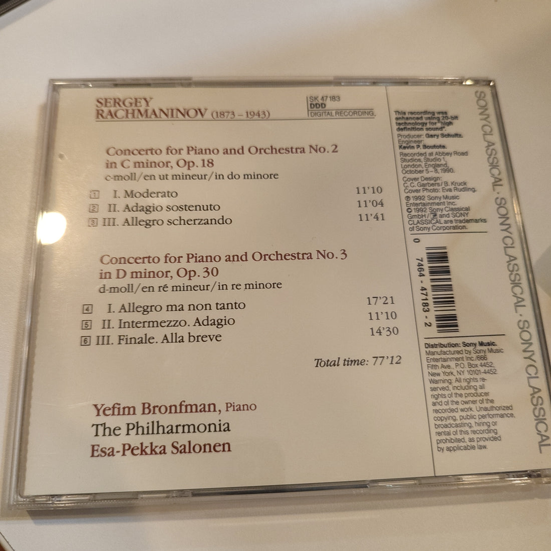 Sergei Vasilyevich Rachmaninoff - Yefim Bronfman, Philharmonia Orchestra, Esa-Pekka Salonen - Piano Concertos Nos. 2 + 3 (CD) (VG+)