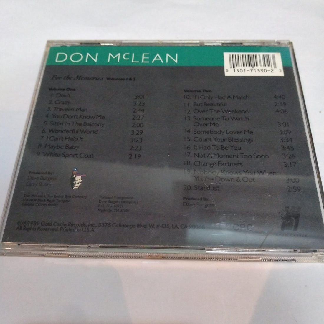 ซีดี Don McLean - For The Memories Volumes 1 & 2 CD VG+