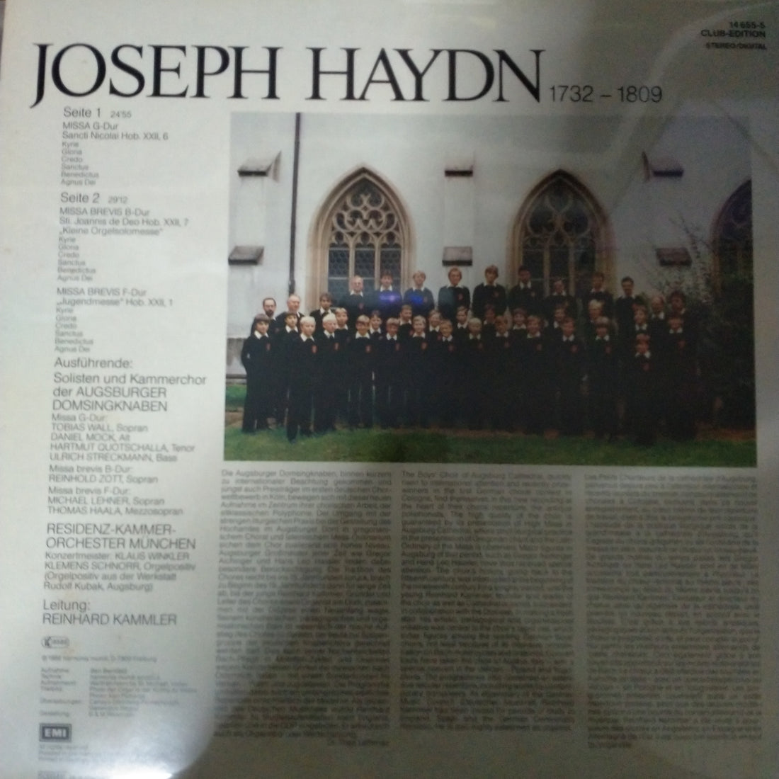 แผ่นเสียง Joseph Haydn, Augsburger Domsingknaben, Residenz Kammerorchester München, Reinhard Kammler - Missa G-Dur St. Nicolai HOB XXII, 6 / Missa Brevis B-Dur Sti. Johannis De Deo HOB XXII,7 / Missa Brevis F-Dur "Jugendmesse" HOB. XXII, 1 (Vinyl) (VG+)