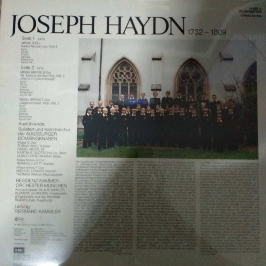 แผ่นเสียง Joseph Haydn, Augsburger Domsingknaben, Residenz Kammerorchester München, Reinhard Kammler - Missa G-Dur St. Nicolai HOB XXII, 6 / Missa Brevis B-Dur Sti. Johannis De Deo HOB XXII,7 / Missa Brevis F-Dur "Jugendmesse" HOB. XXII, 1 (Vinyl) (VG+)