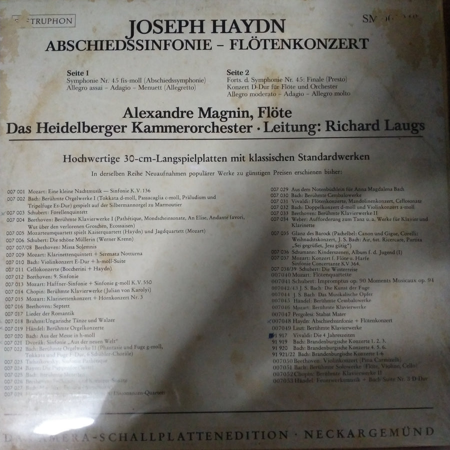 แผ่นเสียง Joseph Haydn - Alexandre Magnin, Heidelberger Kammerorchester Leitung: Richard Laugs - Abschiedssinfonie - Flötenkonzert (Vinyl) (VG+)