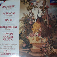 แผ่นเสียง Johann Pachelbel • Tomaso Albinoni • Johann Sebastian Bach • Luigi Boccherini • Joseph Haydn, Georg Friedrich Händel, Christoph Willibald Gluck • Martin Haselböck, Stuttgarter Kammerorchester, Karl Münchinger - Kanon / Adagio / Air / Minuet (