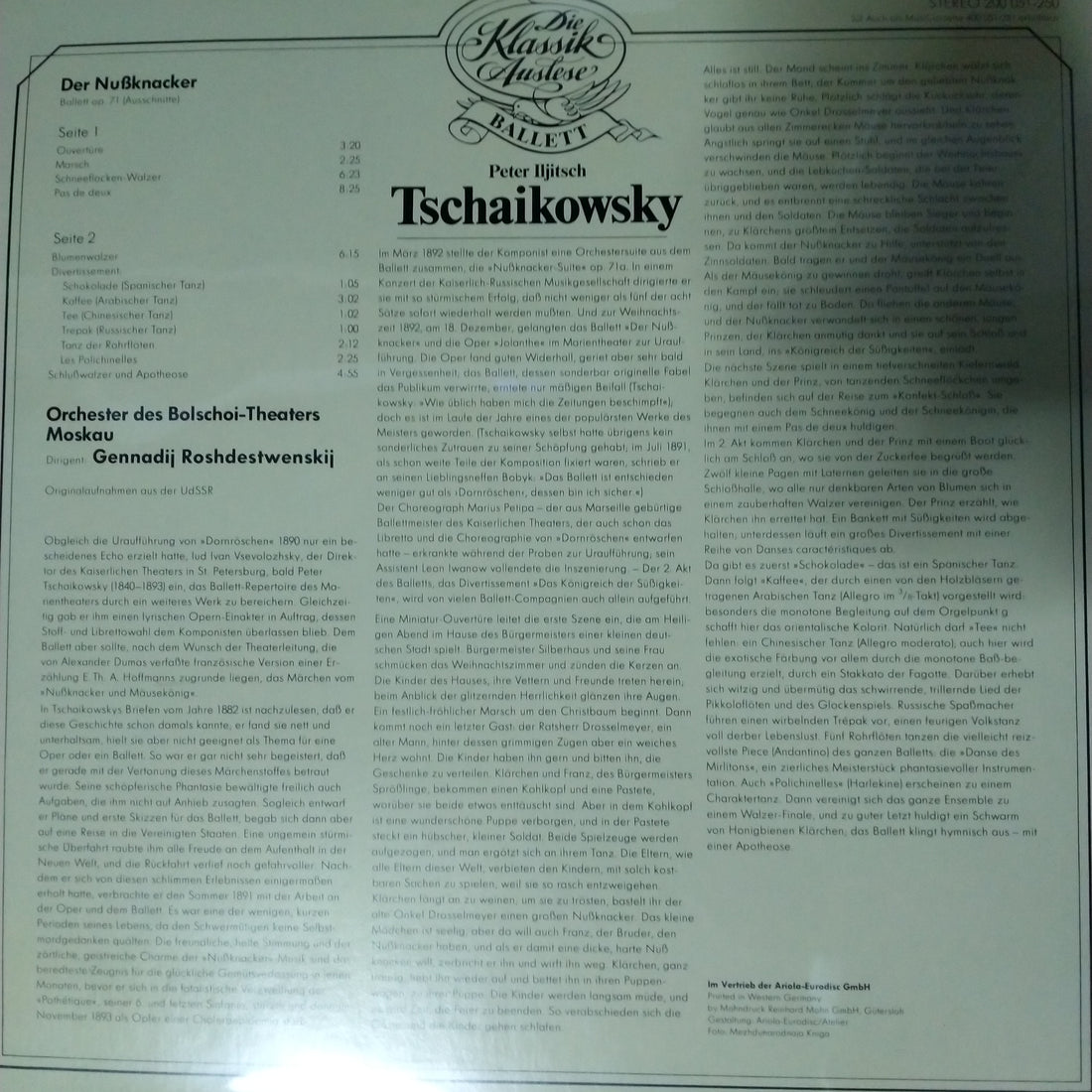 แผ่นเสียง Pyotr Ilyich Tchaikovsky, Bolshoi Theatre Orchestra, Gennadi Rozhdestvensky - Der Nußknacker (Ausschnitte) (Vinyl) (VG+)