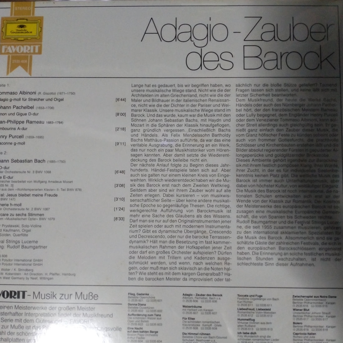 แผ่นเสียง Festival Strings Lucerne, Rudolf Baumgartner - Adagio - Zauber des Barock (Vinyl) (VG+)