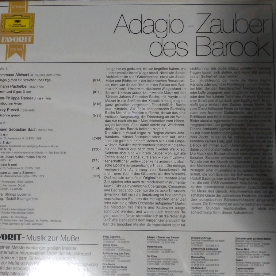 แผ่นเสียง Festival Strings Lucerne, Rudolf Baumgartner - Adagio - Zauber des Barock (Vinyl) (VG+)