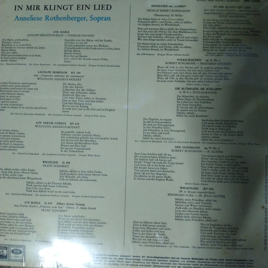 แผ่นเสียง Anneliese Rothenberger - In Mir Klingt Ein Lied (Vinyl) (VG+)