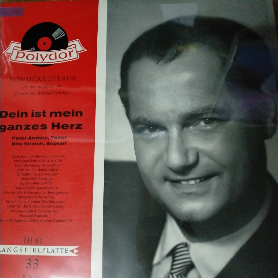 แผ่นเสียง Peter Anders , Rita Streich - Dein Ist Mein Ganzes Herz (Vinyl) (VG+)