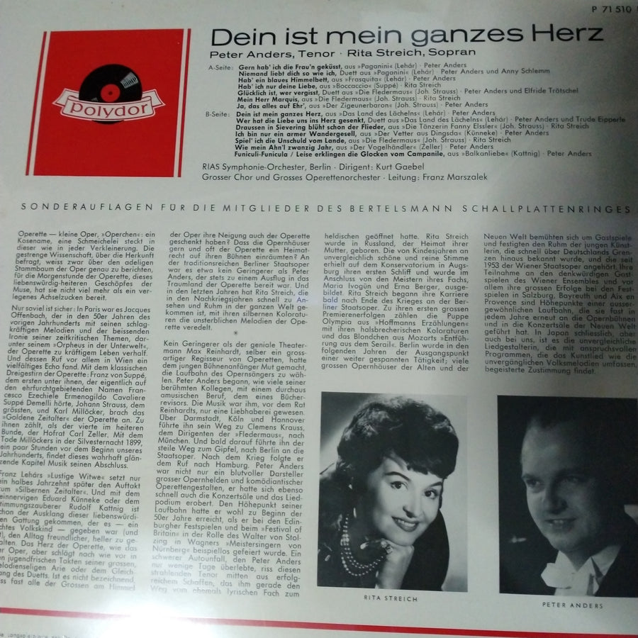 แผ่นเสียง Peter Anders , Rita Streich - Dein Ist Mein Ganzes Herz (Vinyl) (VG+)