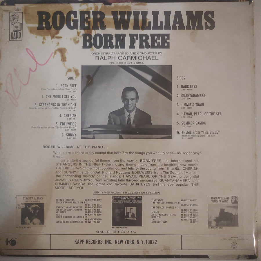 แผ่นเสียง Roger Williams  - Born Free (Vinyl) (VG)