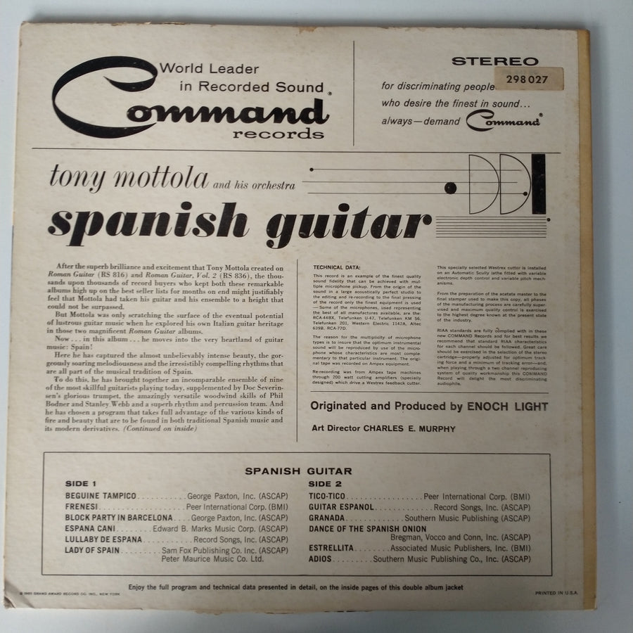 แผ่นเสียง Tony Mottola And His Orchestra - Spanish Guitar (Vinyl) (VG+)