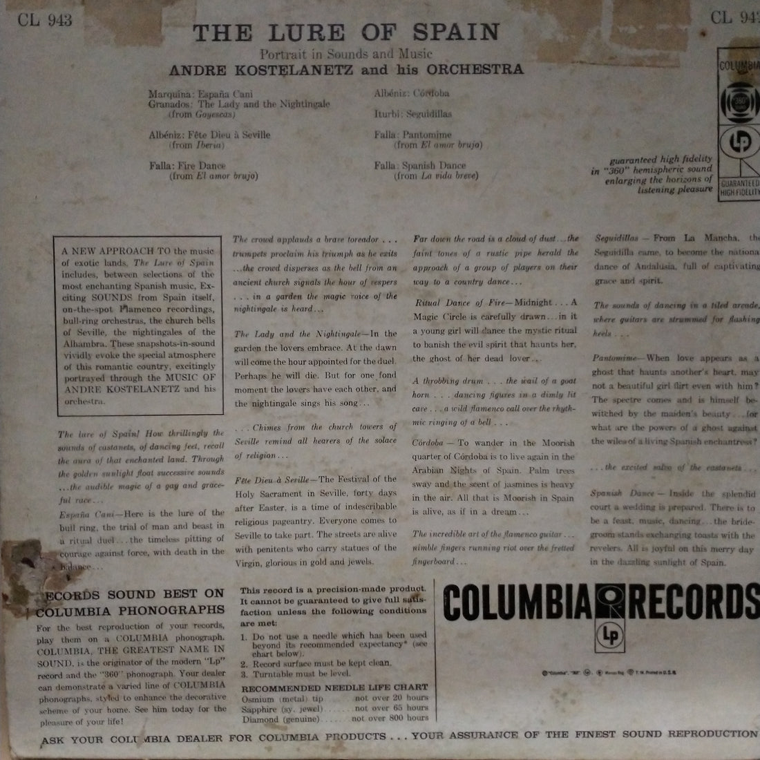 André Kostelanetz And His Orchestra - The Lure Of Spain (Vinyl) (VG)