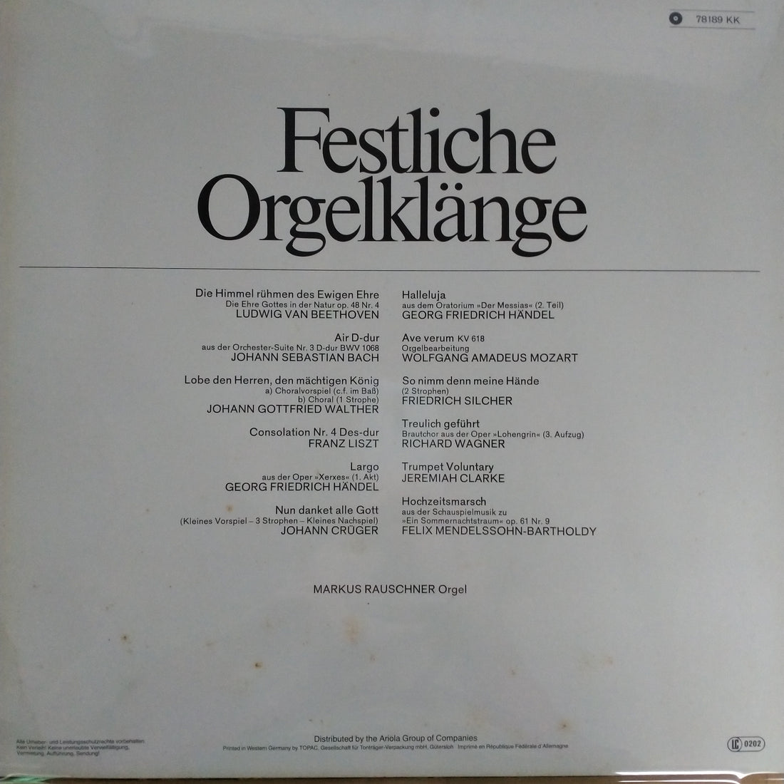 Markus Rauschner - Festliche Orgelklänge (Vinyl) (VG+)