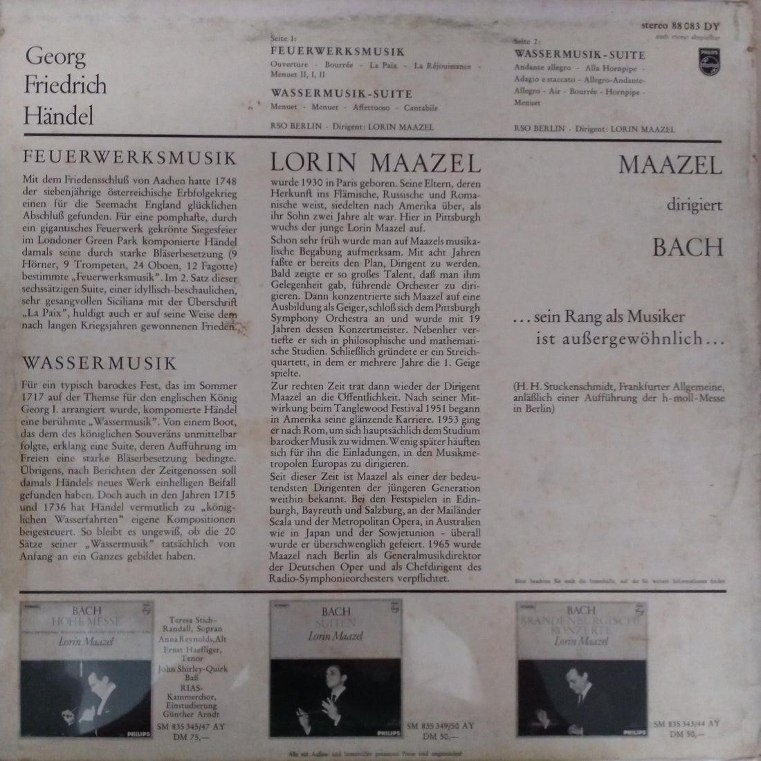 Georg Friedrich Händel, Lorin Maazel, Radio-Symphonie-Orchester Berlin - Wassermusik-Suite / Feuerwerksmusik (Vinyl) (VG+)