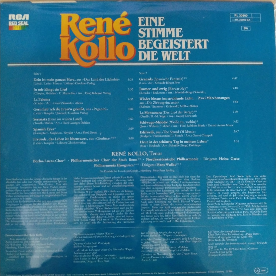 แผ่นเสียง René Kollo - Eine Stimme Begeistert Die Welt (Vinyl) (VG+)