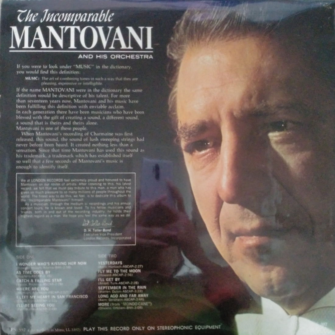 แผ่นเสียง Mantovani And His Orchestra - The Incomparable Mantovani (Vinyl) (VG+)