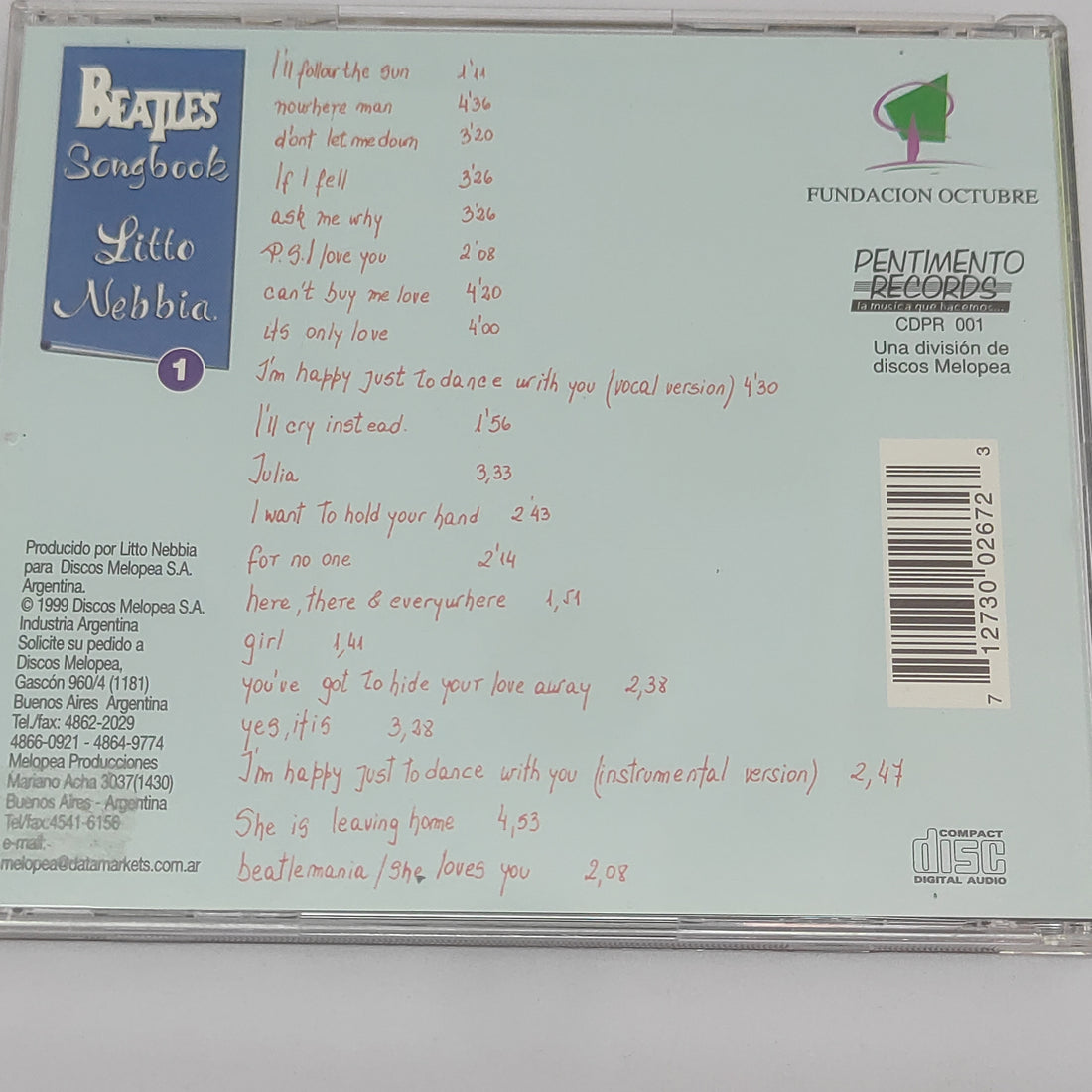 ซีดี Litto Nebbia - Beatles Songbook 1 · A Southamerican Vision (CD) (VG+)