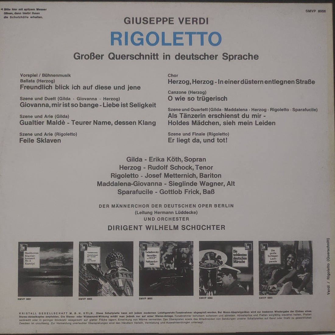 แผ่นเสียง Giuseppe Verdi, Erika Köth, Sieglinde Wagner, Gottlob Frick, Josef Metternich, Rudolf Schock - Rigoletto (Großer Querschnitt In Deutscher Sprache) (Vinyl) (VG+)