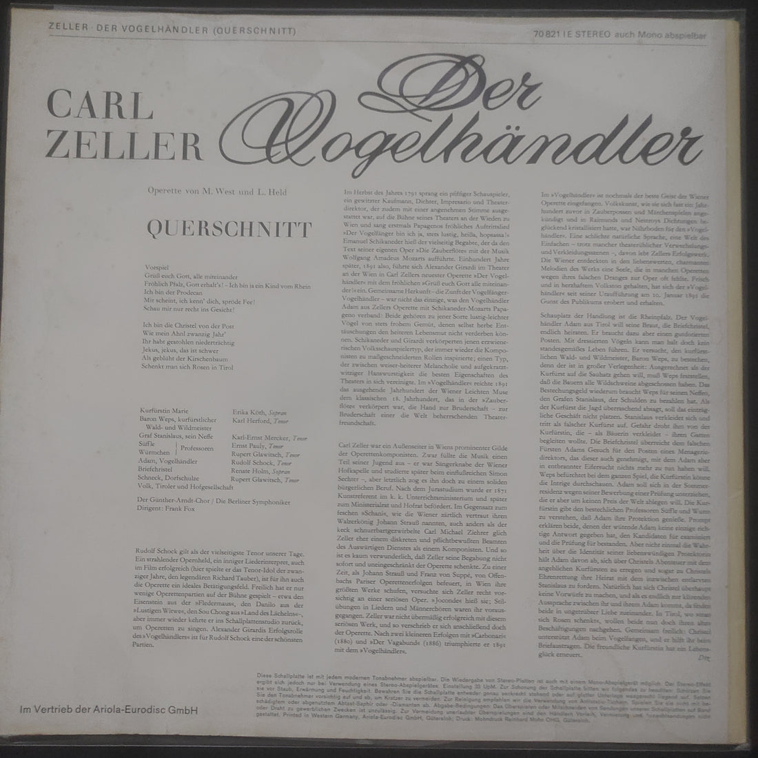 แผ่นเสียง Carl Zeller - Der Vogelhändler (Querschnitt) (Vinyl) (VG)