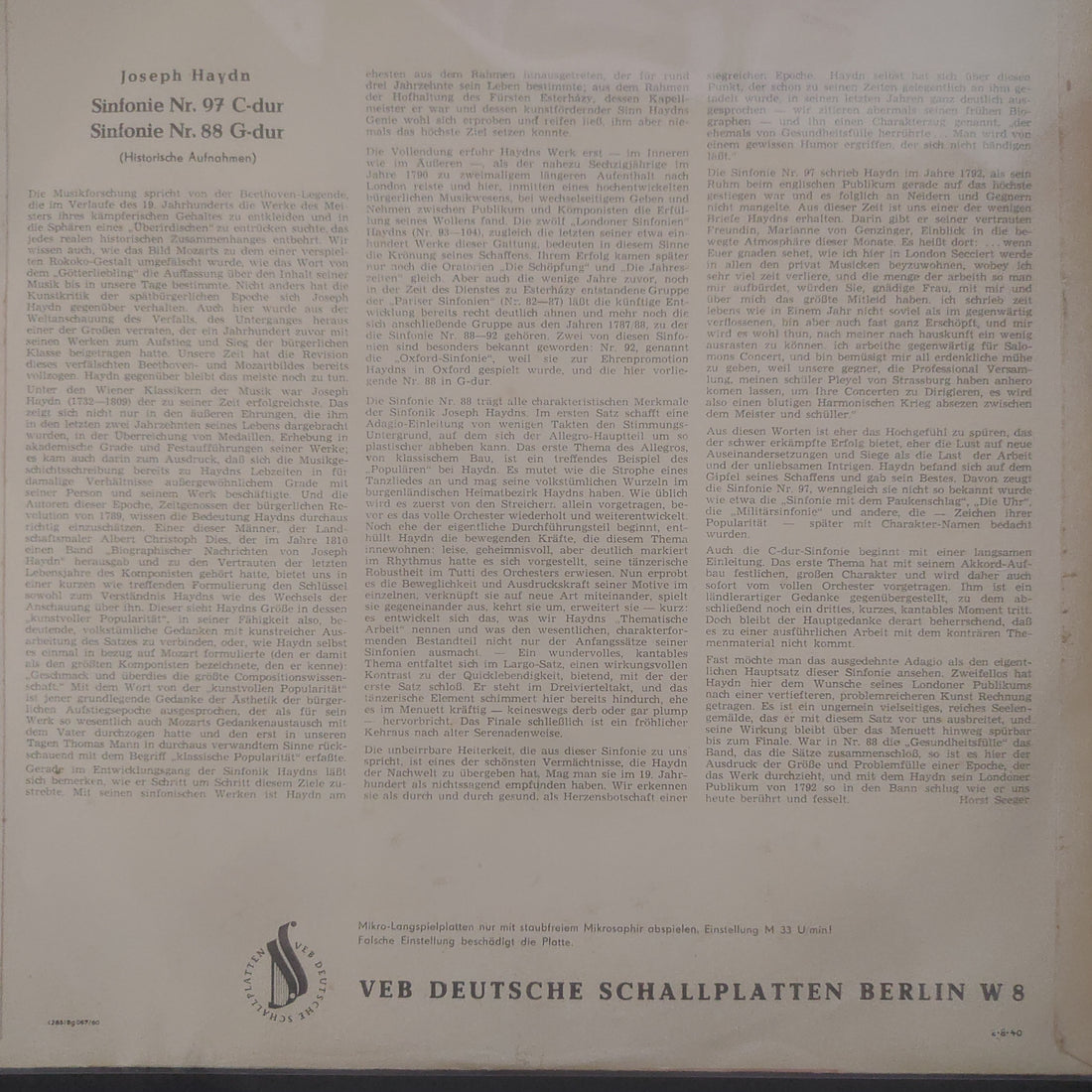 แผ่นเสียง Joseph Haydn, Hermann Abendroth, Rundfunk-Sinfonieorchester Berlin, Rundfunk-Sinfonie-Orchester Leipzig - Sinfonie Nr. 97 C-dur / Sinfonie Nr. 88 G-dur (Historische Aufnahmen) (Vinyl) (VG+)