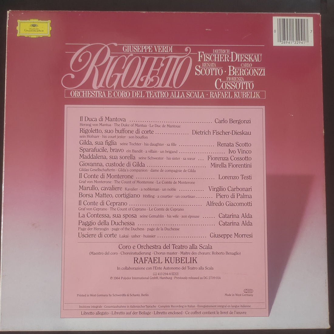 แผ่นเสียง Giuseppe Verdi - Dietrich Fischer-Dieskau, Renata Scotto, Carlo Bergonzi, Fiorenza Cossotto, Orchestra Del Teatro Alla Scala E Coro Del Teatro Alla Scala, Roberto Benaglio, Rafael Kubelik - Rigoletto (Vinyl) (VG+) (Boxset, 3LPs)