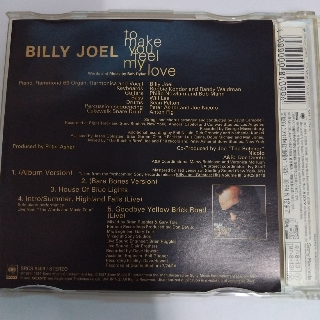 Billy Joel - To Make You Feel My Love (CD) (VG+)