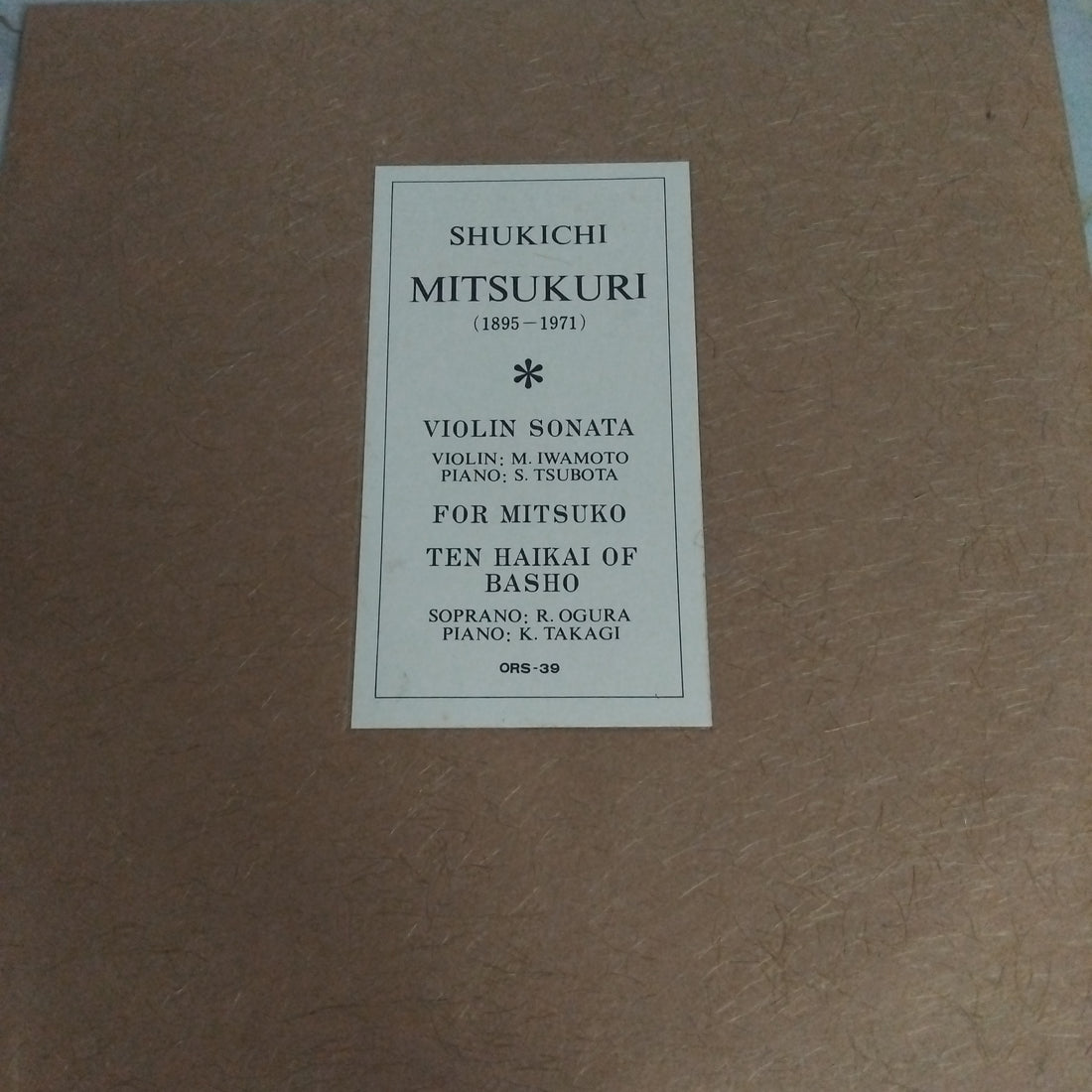 แผ่นเสียง Shukichi Mitsukuri - Violin Sonata/ For Mitsuko/ Ten Haikai Of Basho (Vinyl) (VG+)