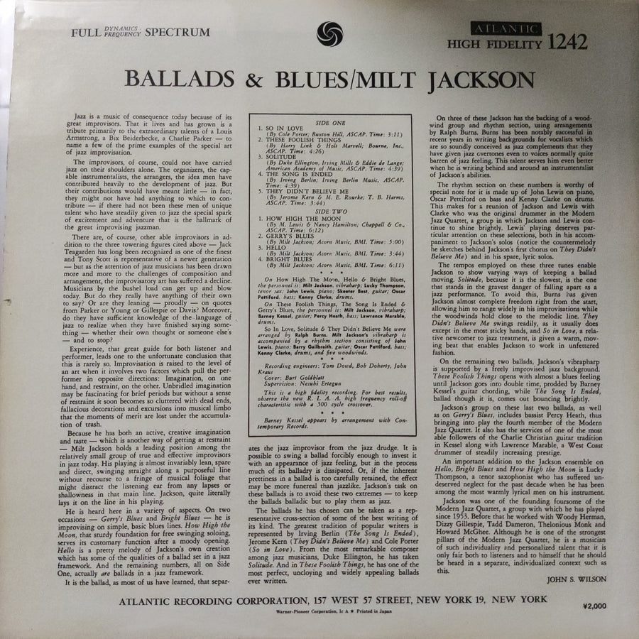 แผ่นเสียง Milt Jackson - Ballads & Blues (Vinyl) (VG+)