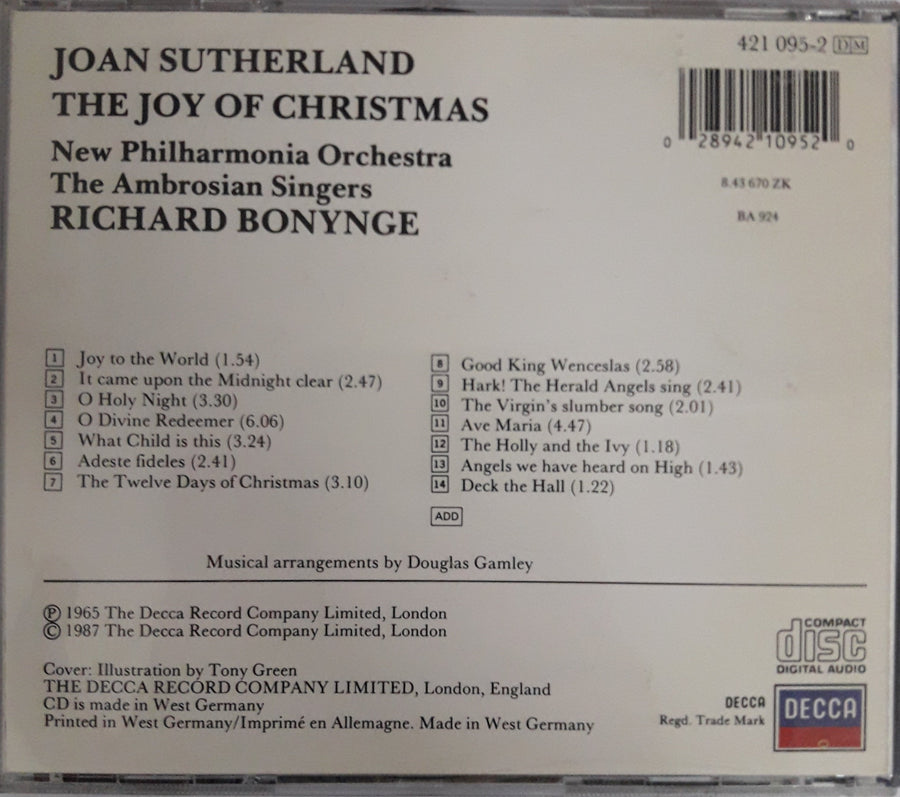 ซีดี Joan Sutherland, New Philharmonia Orchestra, The Ambrosian Singers, Richard Bonynge - The Joy Of Christmas CD VG+