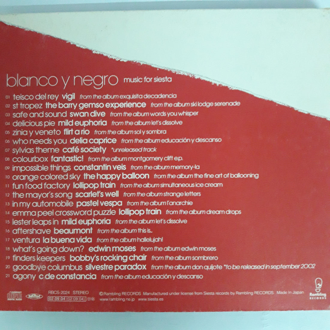 ซีดี Various - Blanco Y Negro Music For Siesta (CD) (VG+)