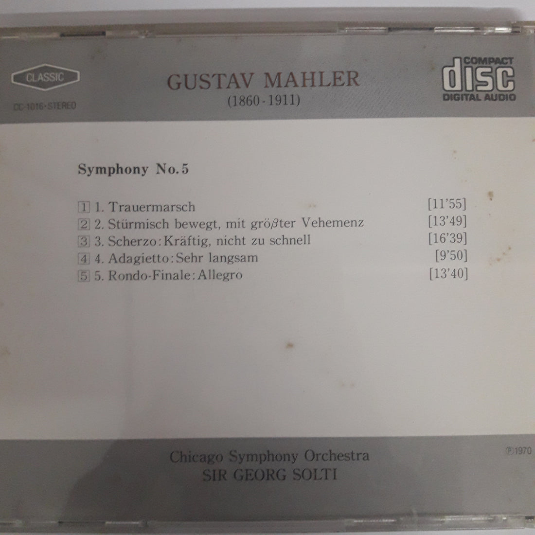 ซีดี SIR GEORG SOLTI - MAHLER SYMPHONY NO.5 (CD) (VG+)