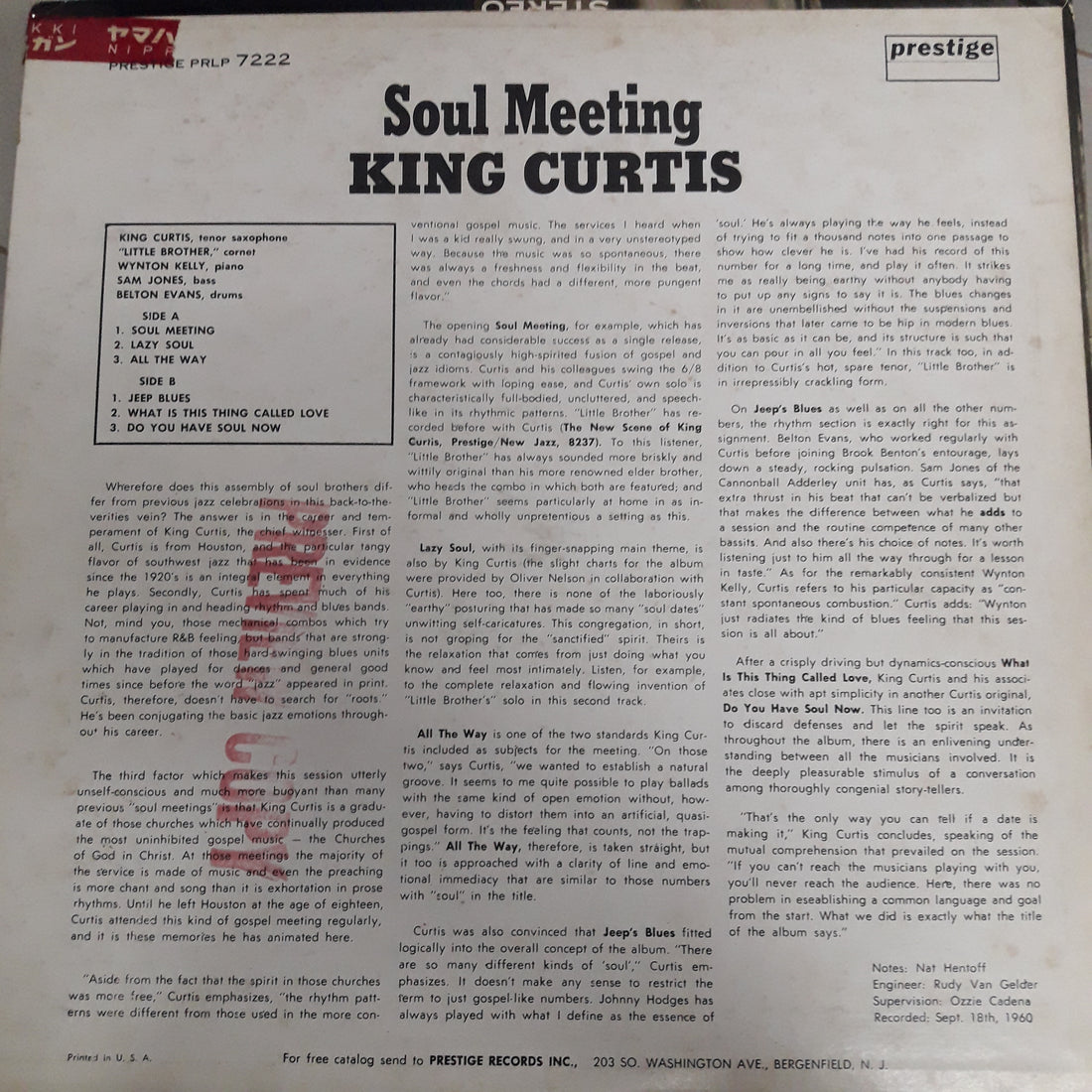 แผ่นเสียง King Curtis With Nat Adderley And Wynton Kelly - Soul Meeting (Vinyl) (VG)