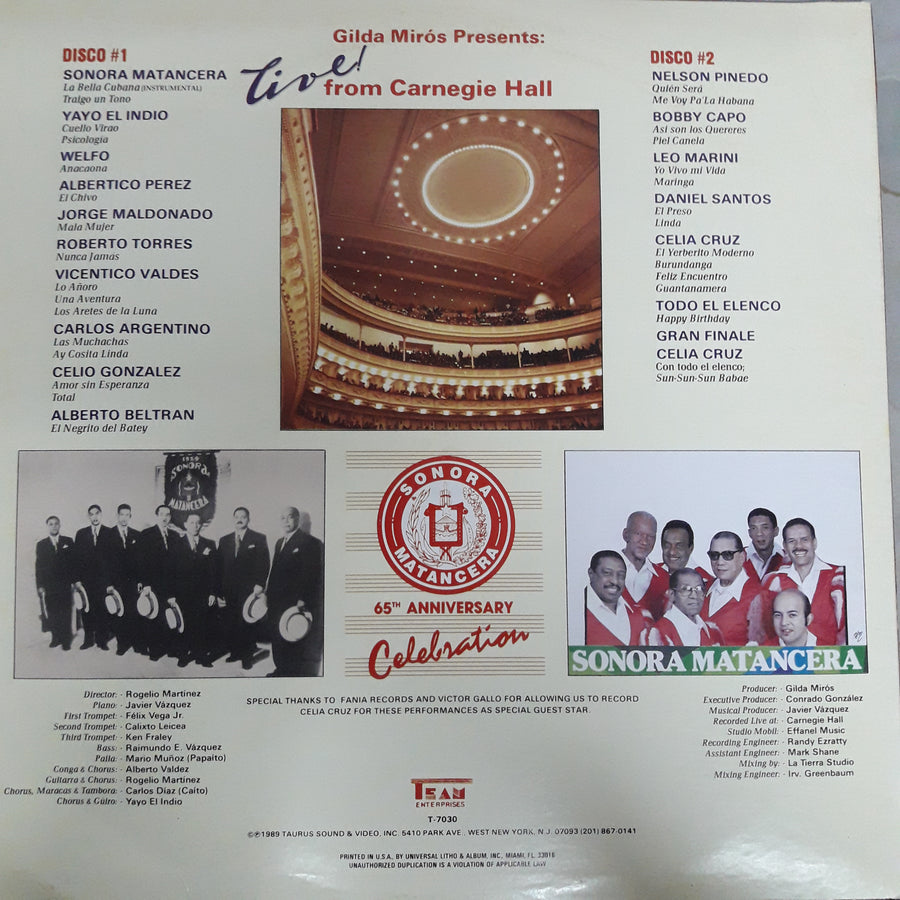 แผ่นเสียง La Sonora Matancera - Live! From Carnegie Hall 65th Anniversary Celebration Vinyl VG+ 2LPs