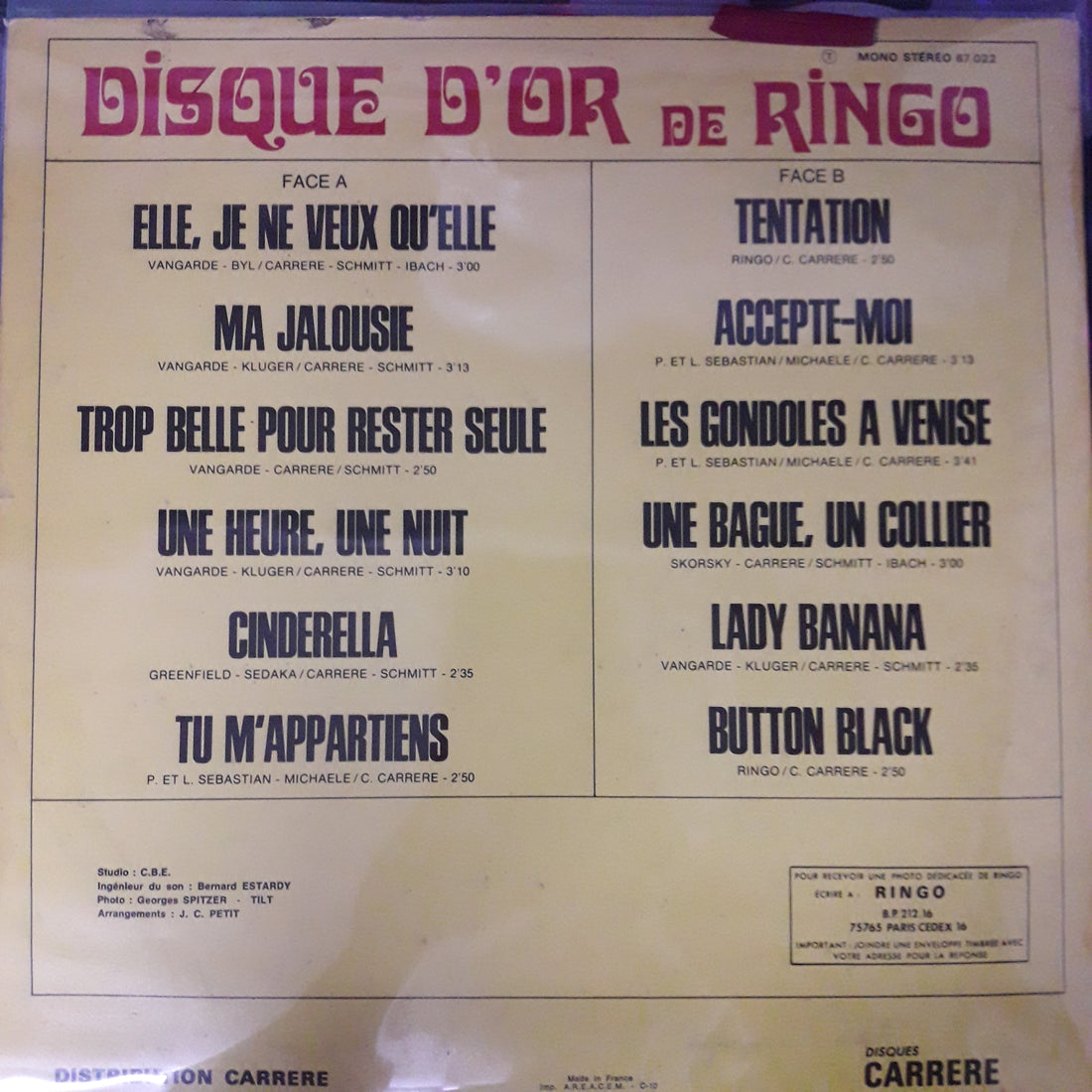 แผ่นเสียง Ringo - Disque D'Or Vinyl VG+