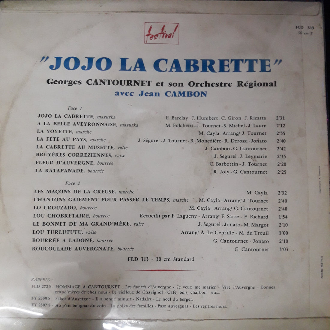 แผ่นเสียง Orchestre Georges Cantournet Avec Jean Cambon - Jojo La Cabrette Vinyl VG+