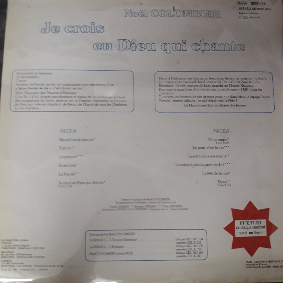แผ่นเสียง Noël Colombier - Je Crois En Dieu Qui Chante Vinyl VG+