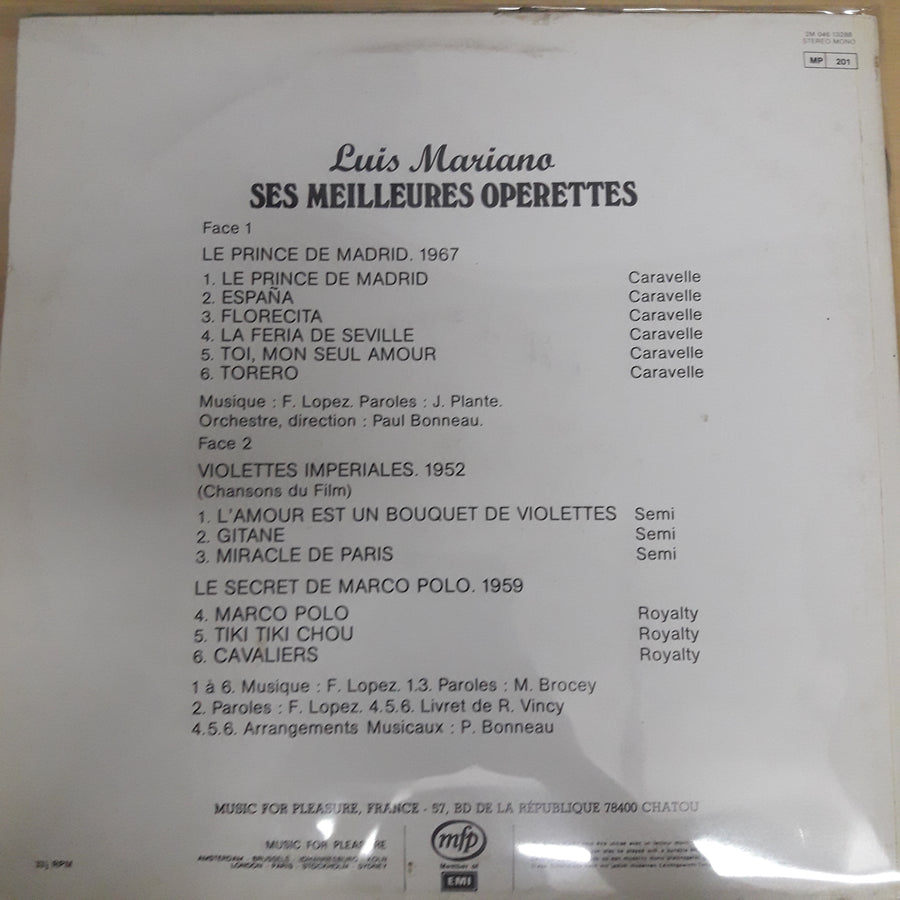 แผ่นเเสียง Luis Mariano - Ses Meilleures Operettes Vinyl VG+