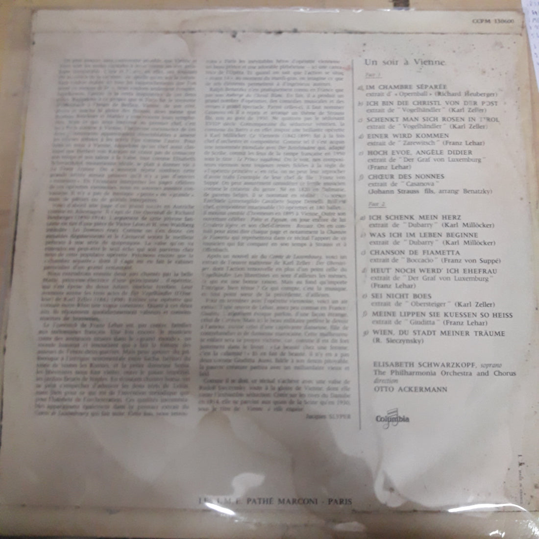 แผ่นเสียง Elisabeth Schwarzkopf - Un Soir A Vienne - Airs D'Opérettes "Très" Viennoises Vinyl VG