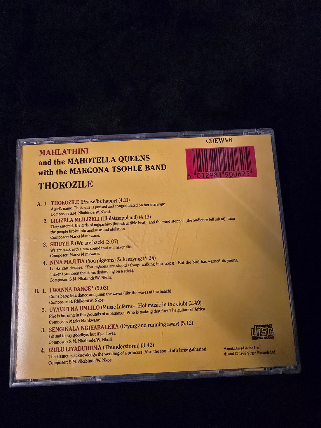 ซีดี Mahlathini And The Mahotella Queens - Thokozile CD VG