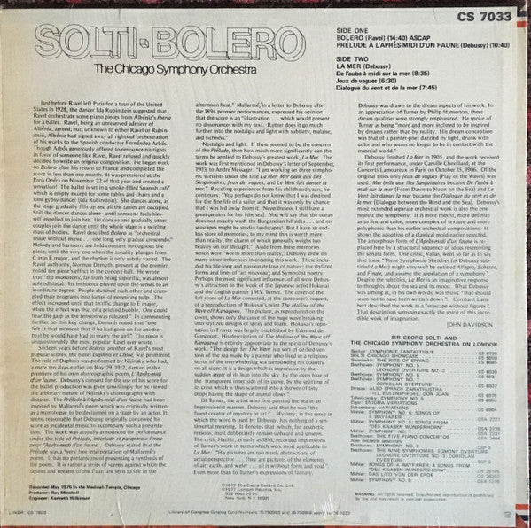 Georg Solti, Chicago Symphony Orchestra, Maurice Ravel / Claude Debussy : Bolero / La Mer / L'Après Midi D'un Faune (LP, Album)
