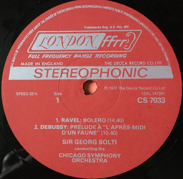 Georg Solti, Chicago Symphony Orchestra, Maurice Ravel / Claude Debussy : Bolero / La Mer / L'Après Midi D'un Faune (LP, Album)