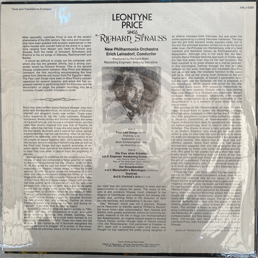 แผ่นเสียง Leontyne Price / Richard Strauss / New Philharmonia Orchestra / Erich Leinsdorf - Sings Richard Strauss Vinyl VG+