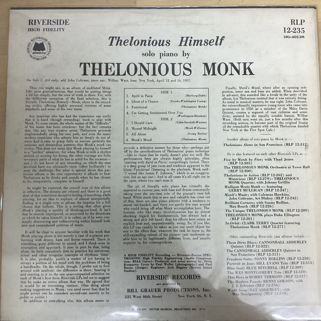 แผ่นเสียง Thelonious Monk - Thelonious Himself Vinyl VG+